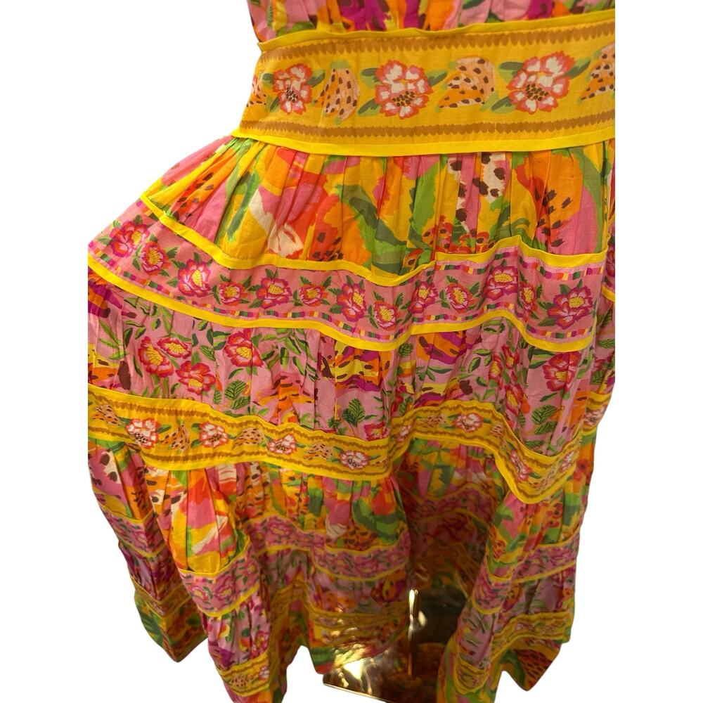 FARM Rio Yellow Pink Floral Tiered Midi Dress - Picture 9 of 12